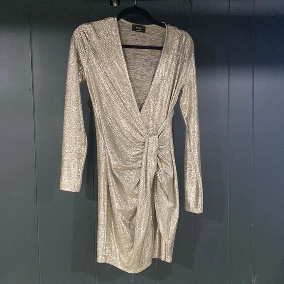 gold wrap dress short Outshining Moment Gold Metallic Bodycon Mini Dress